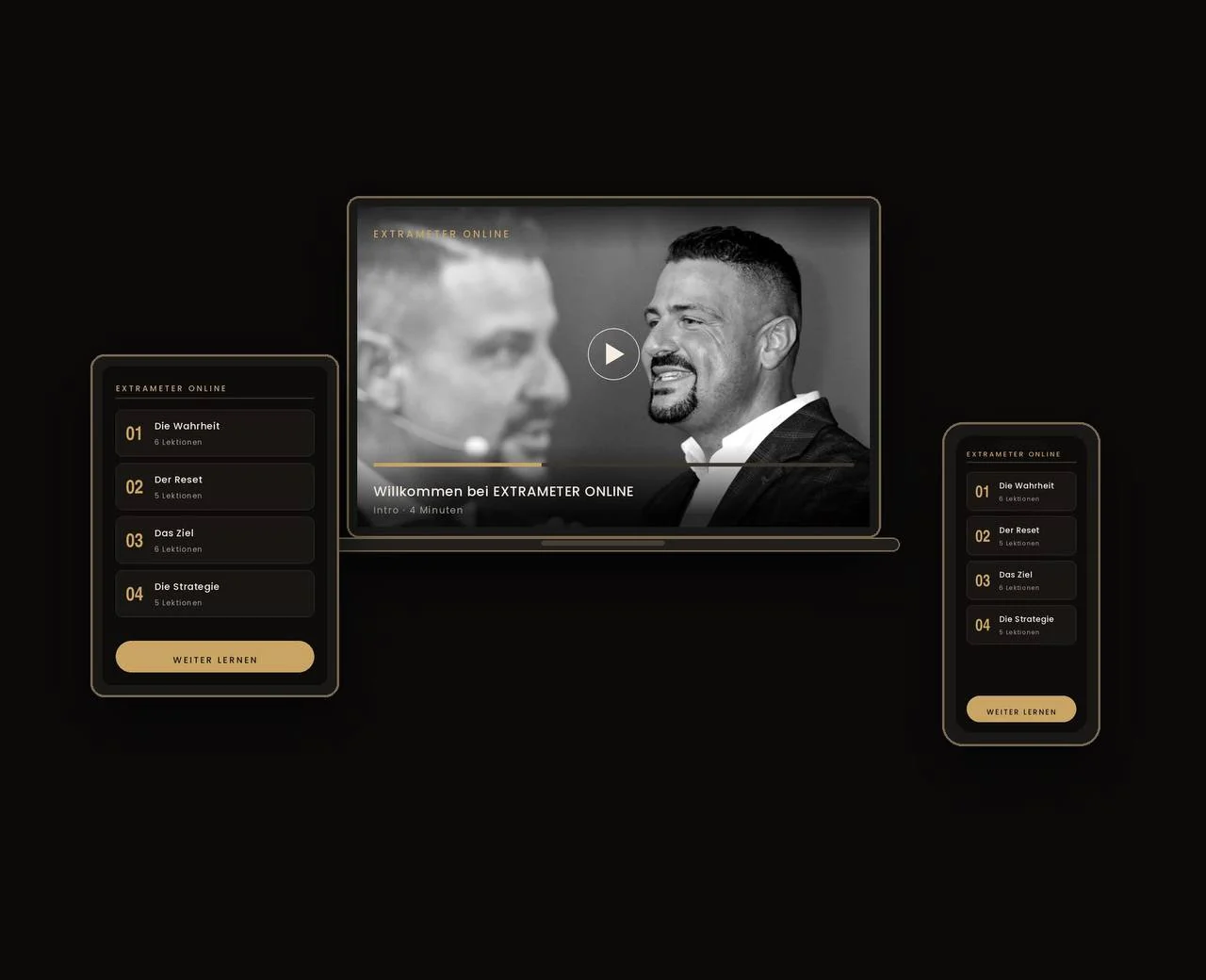 EXTRAMETER ONLINE auf Laptop, Tablet und Handy mit der Modulübersicht